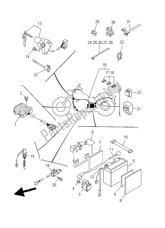 Toutes les pièces pour le électrique 1 du Yamaha XVS 650 Dragstar 2002