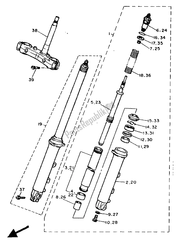 Toutes les pièces pour le Fourche Avant du Yamaha FZR 750R 1990