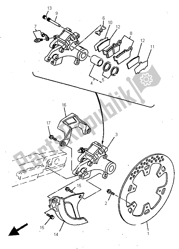 Todas as partes de Pinça De Freio Traseiro do Yamaha YZ 250 1998