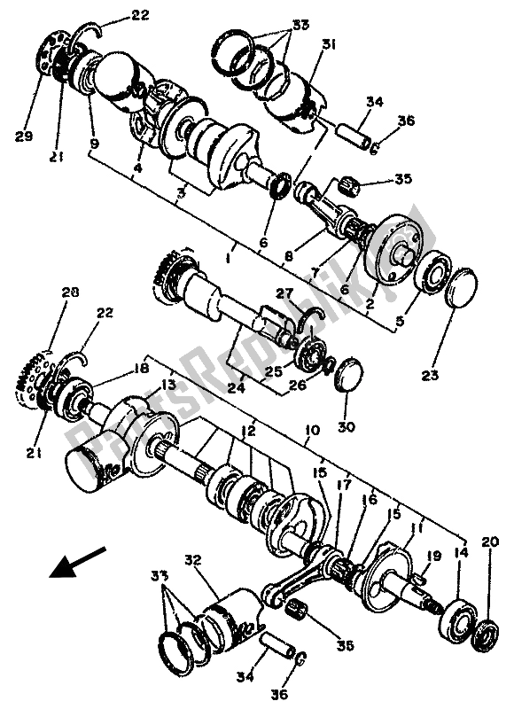 Toutes les pièces pour le Vilebrequin Et Piston du Yamaha RD 500 LC 1985