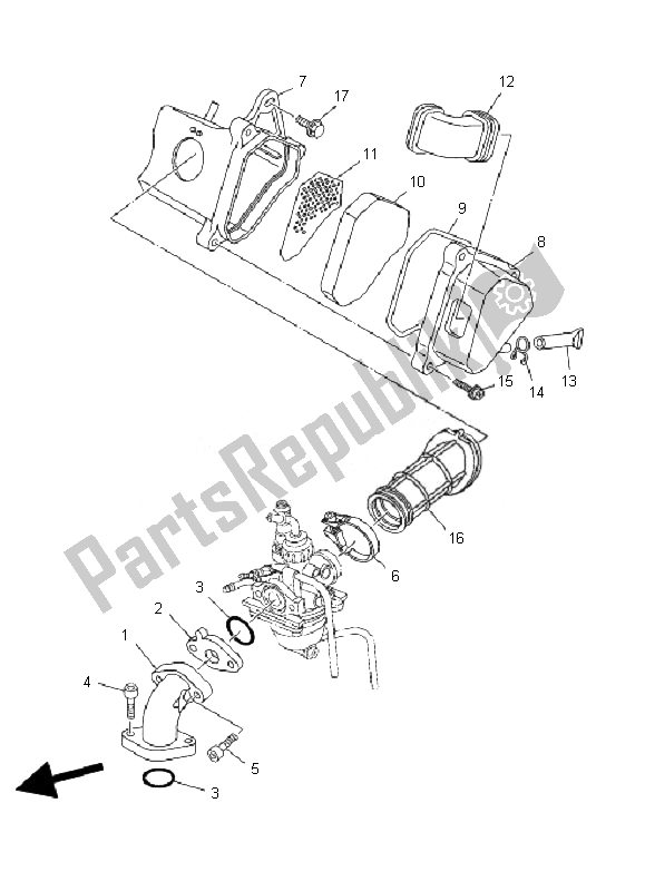 All parts for the Intake of the Yamaha TT R 50E 2007