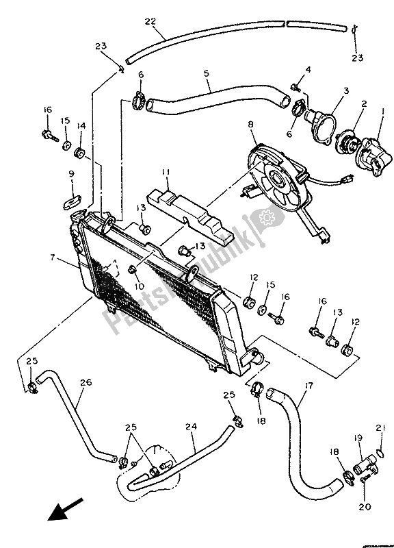 All parts for the Radiator & Hose of the Yamaha FZR 1000 1993