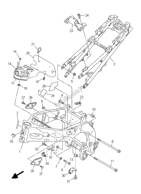 All parts for the Frame of the Yamaha FZ8 NA 800 2013