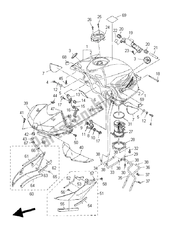 Tutte le parti per il Serbatoio Di Carburante del Yamaha YZF R6 600 2011