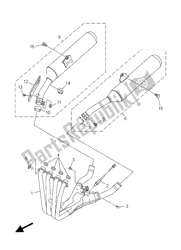 All parts for the Exhaust of the Yamaha FJR 1300 AE 2015