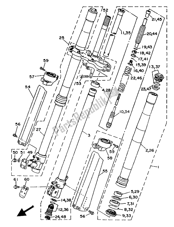 All parts for the Front Fork of the Yamaha YZ 125 LC 1992