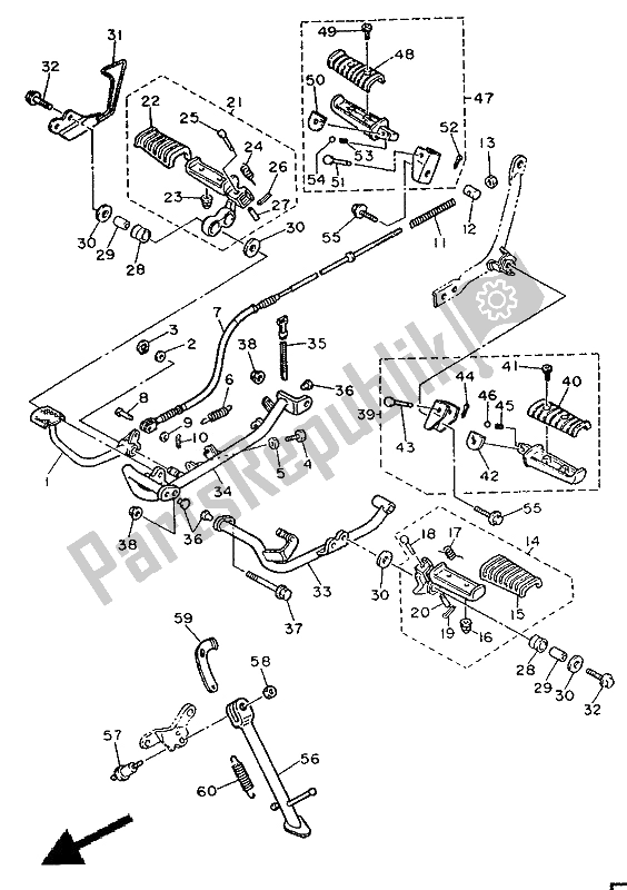 Alle onderdelen voor de Standaard & Voetensteun van de Yamaha XV 535 Virago 1992