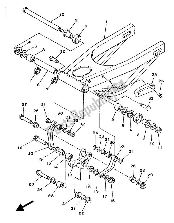 Toutes les pièces pour le Bras Arrière du Yamaha TZ 250 1989