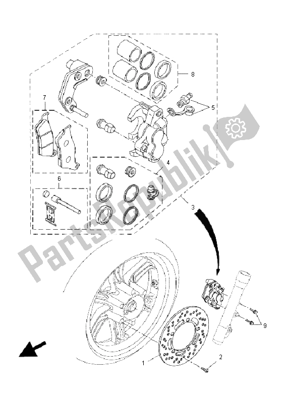 All parts for the Front Brake Caliper of the Yamaha VP 250 X City 2008