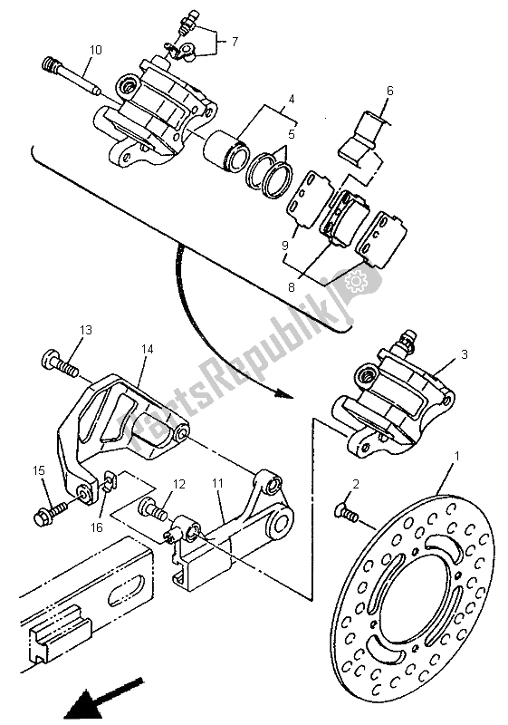 All parts for the Rear Brake Caliper of the Yamaha YZ 80 LW 1999