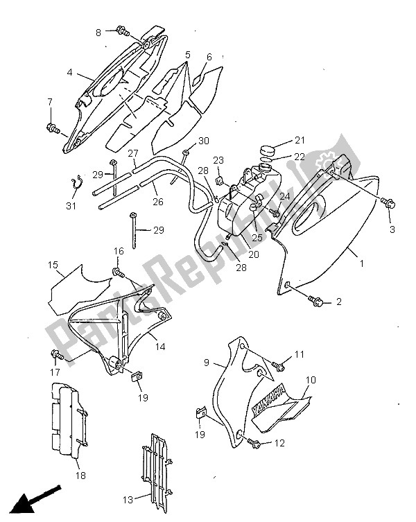 All parts for the Side Cover of the Yamaha WR 400F 1999