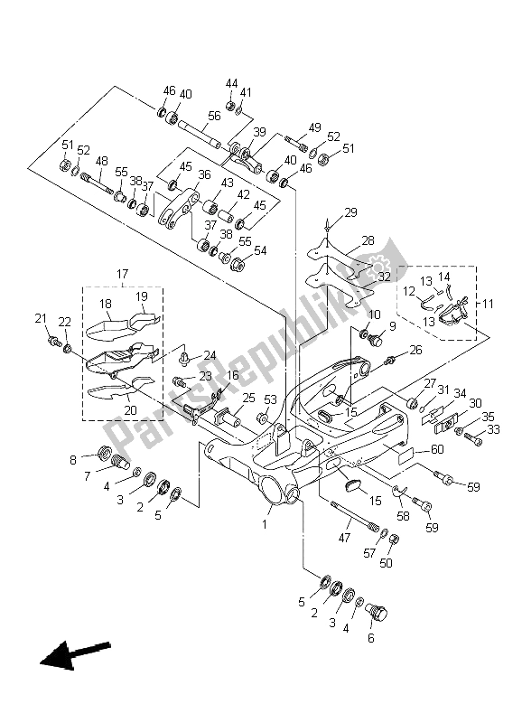 Tutte le parti per il Braccio Posteriore del Yamaha VMX 17 1700 2009