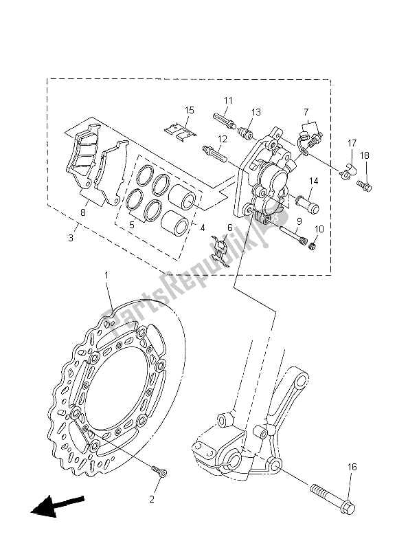 All parts for the Front Brake Caliper of the Yamaha WR 450F 2009