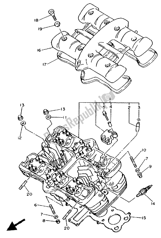 All parts for the Cylinder Head of the Yamaha XJ 600S Diversion 1992