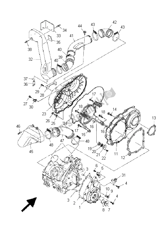 All parts for the Crankcase Cover 1 of the Yamaha YXR 700F Rhino 2008