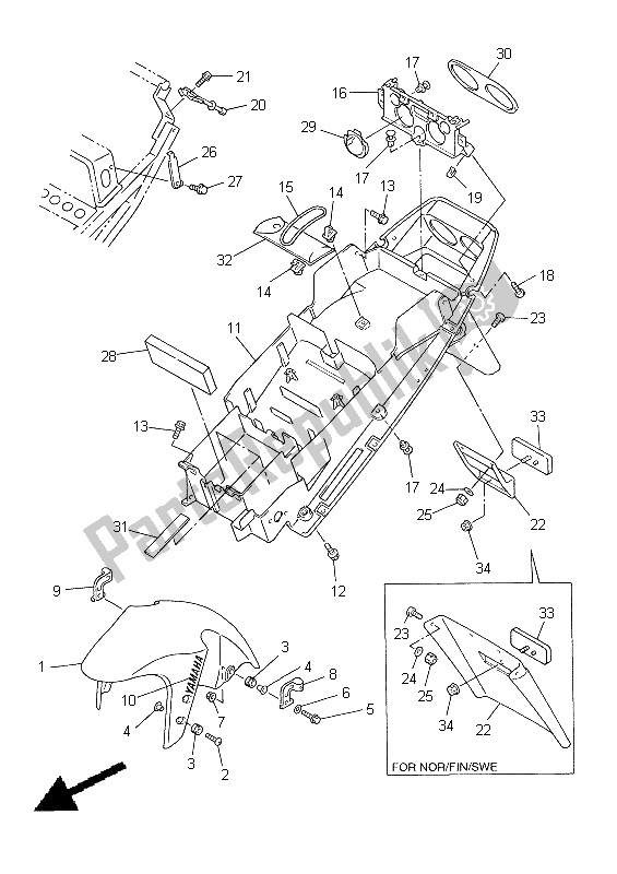 Toutes les pièces pour le Aile du Yamaha YZF R1 1000 1998