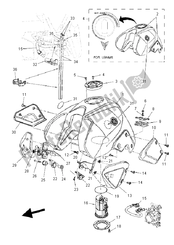 Alle onderdelen voor de Benzinetank van de Yamaha MT 03 25 KW 660 2007