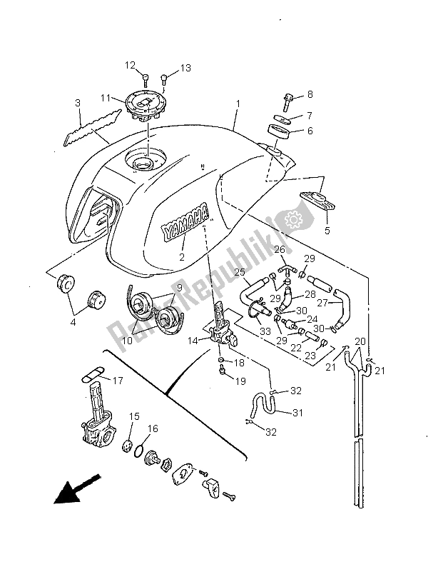 All parts for the Fuel Tank of the Yamaha XJR 1300 1999