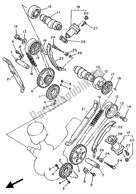 All parts for the Camshaft & Chain of the Yamaha XV 1100 Virago 1992