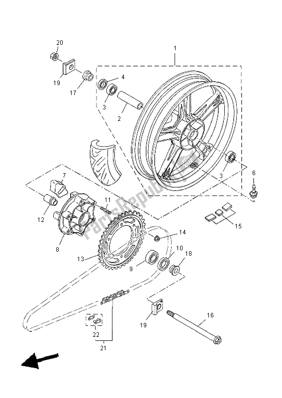 All parts for the Rear Wheel of the Yamaha YZF R 125 2011