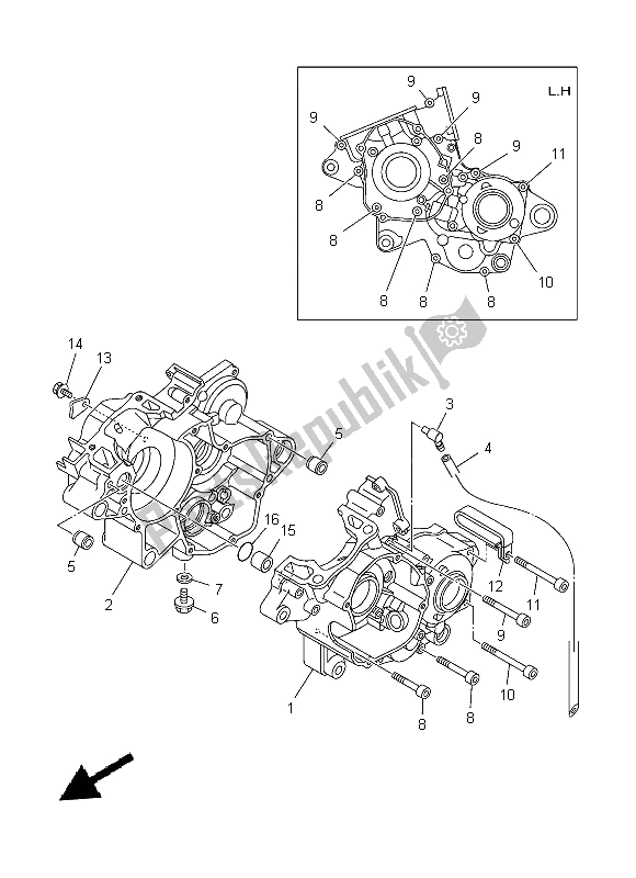 All parts for the Crankcase of the Yamaha YZ 125 2014