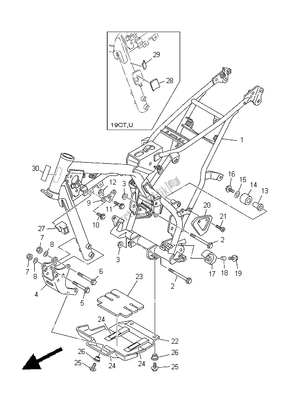 All parts for the Frame of the Yamaha TT R 125E SW LW 2012