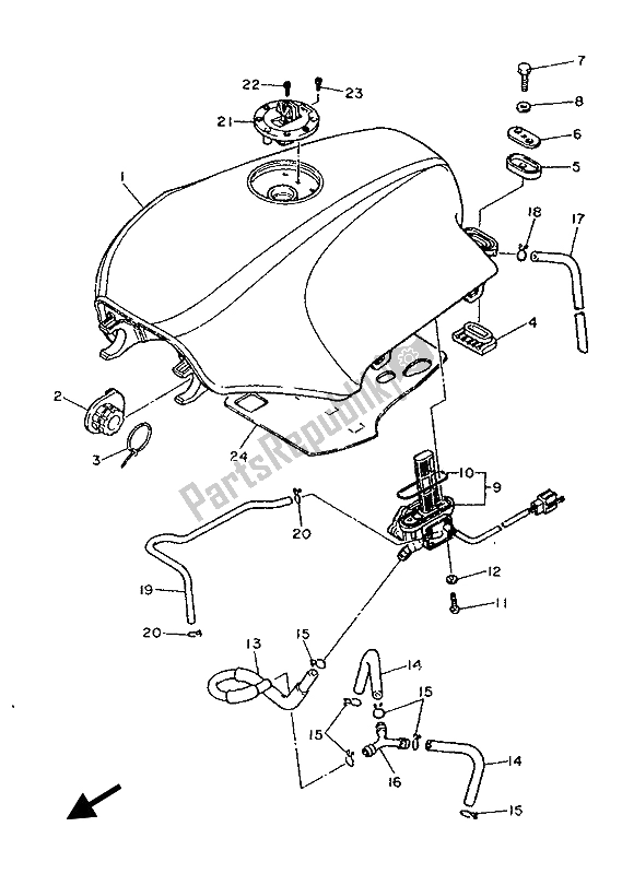 All parts for the Fuel Tank of the Yamaha FJ 1200 1986