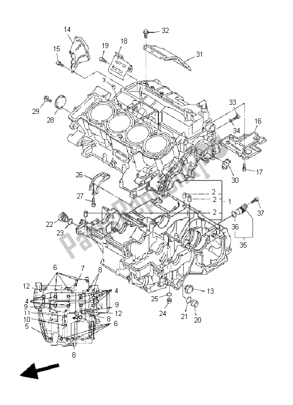 All parts for the Crankcase of the Yamaha FJR 1300A 2007