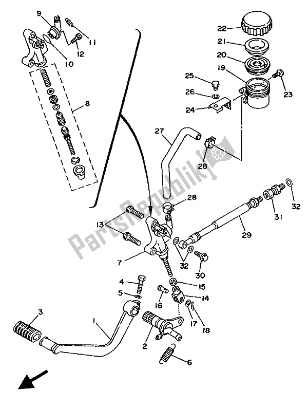 All parts for the Rear Master Cylinder of the Yamaha TDM 850 1993