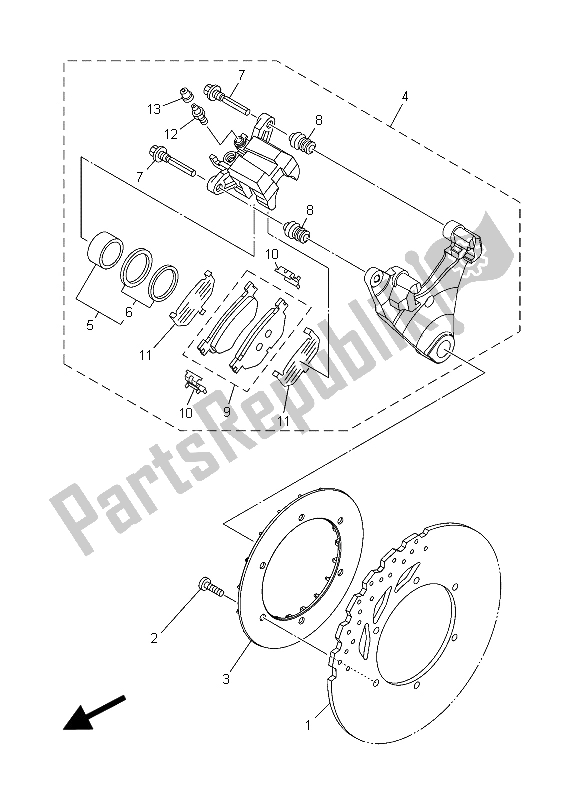 All parts for the Rear Brake Caliper of the Yamaha XT 1200Z 2015