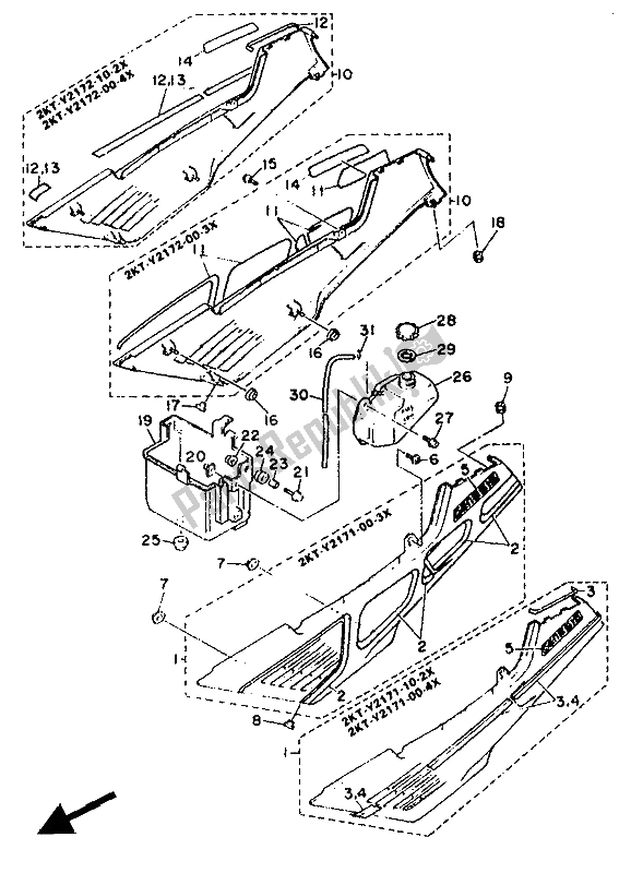 All parts for the Side Cover & Oil Tank of the Yamaha FZ 750 Genesis 1988