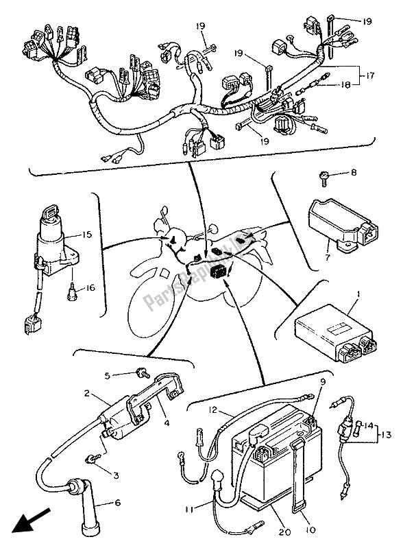 All parts for the Electrical 1 of the Yamaha XT 600E 1992