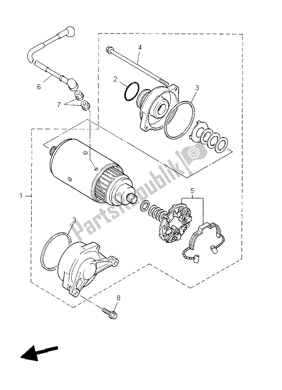 All parts for the Starting Motor of the Yamaha XJR 1300 2004