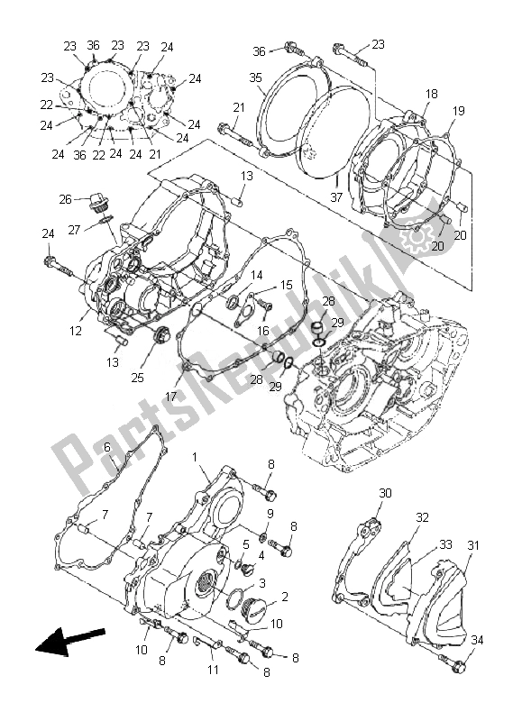 Alle onderdelen voor de Carterdeksel 1 van de Yamaha WR 250R 2010