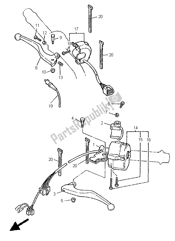 All parts for the Handle Switch & Lever of the Yamaha XT 600E 1999