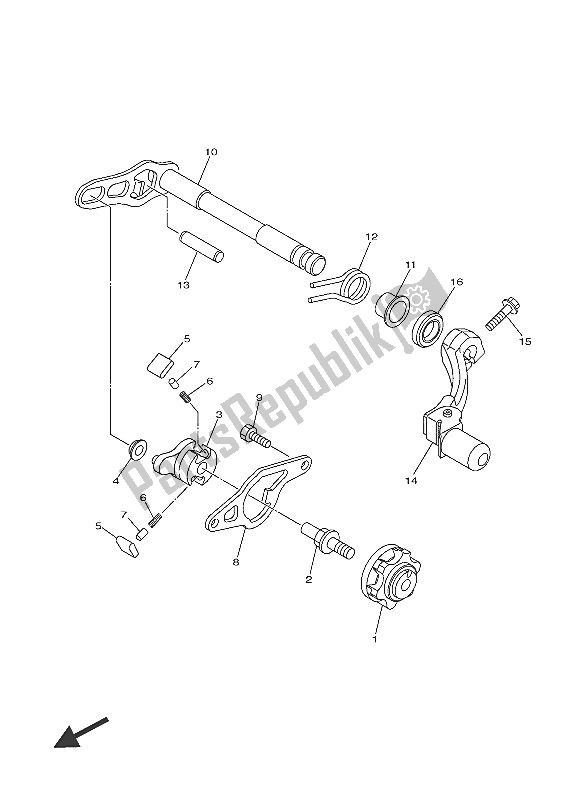 All parts for the Shift Shaft of the Yamaha YZ 450F 60 TH Anniversary 2016