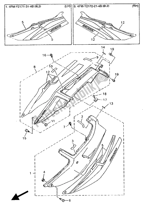 Toutes les pièces pour le Couvercle Latéral Et Réservoir D'huile du Yamaha FZR 600R 1994