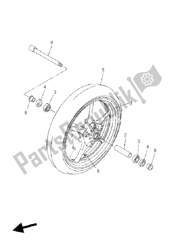 All parts for the Front Wheel of the Yamaha FZ6 NHG 600 2009