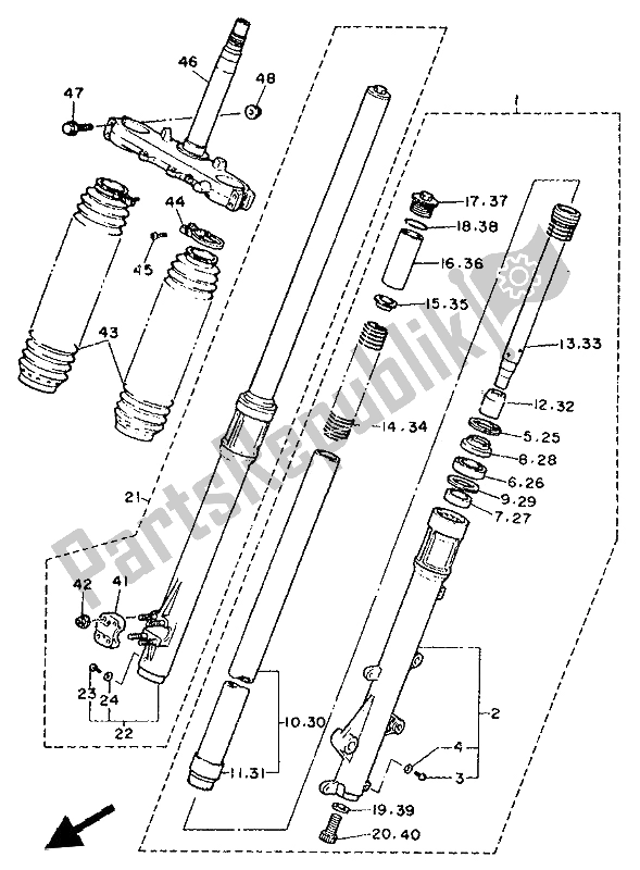 Todas as partes de Garfo Dianteiro do Yamaha XT 600E 1994