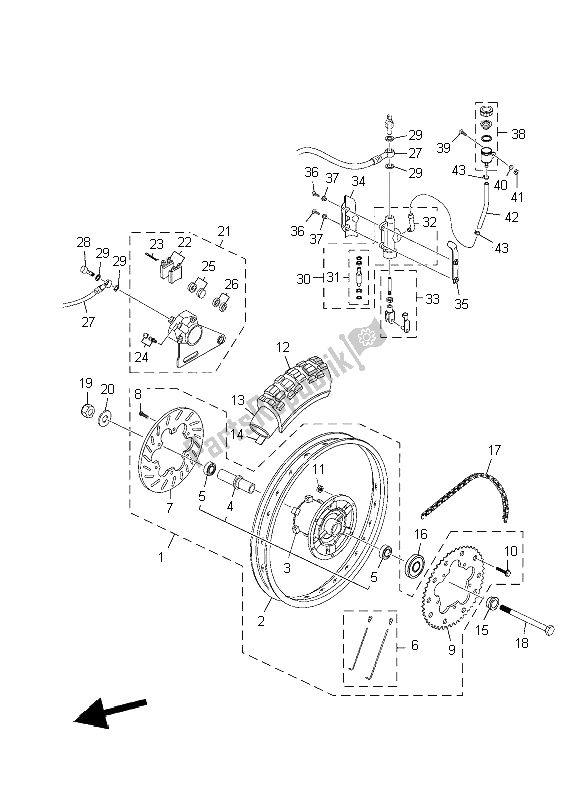 Alle onderdelen voor de Achterwiel En Remsysteem van de Yamaha XT 125R 2006