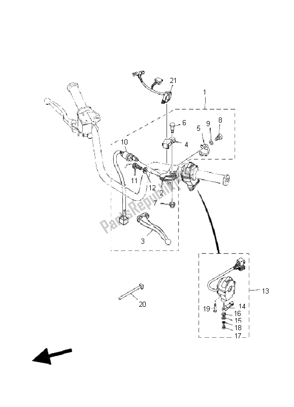 Alle onderdelen voor de Handvat Schakelaar & Hendel van de Yamaha YFM 250 Bruin 2006