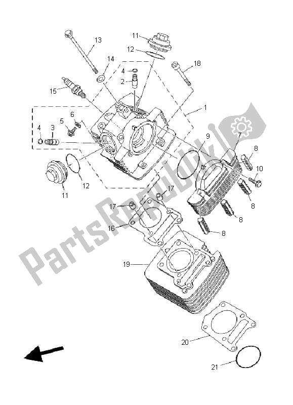 All parts for the Cylinder of the Yamaha XT 125R 2008