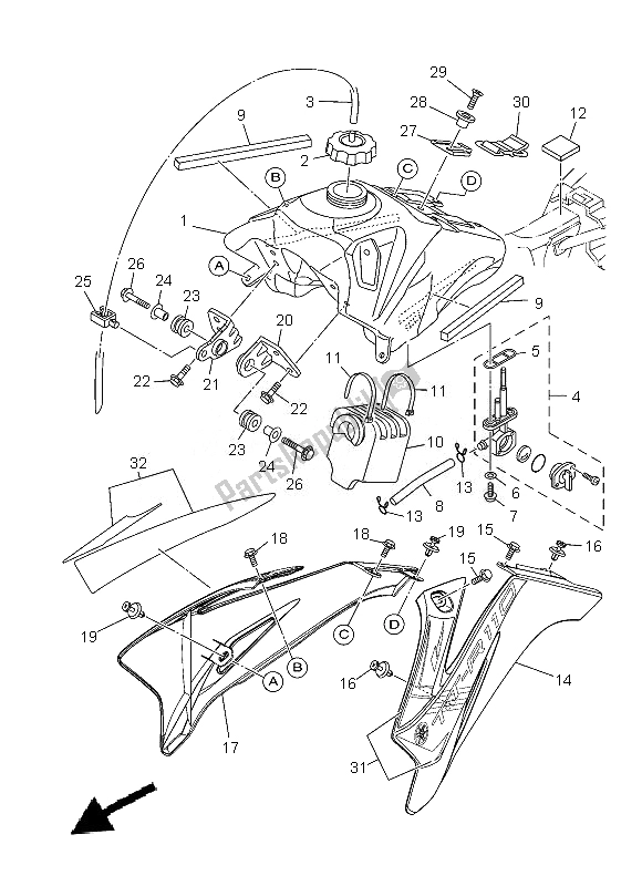 All parts for the Fuel Tank of the Yamaha TT R 110E 2013