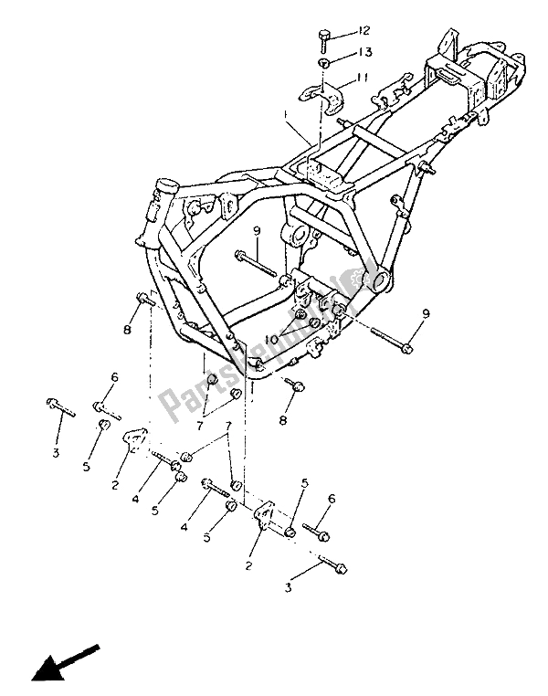 All parts for the Frame of the Yamaha XJ 900F 1991