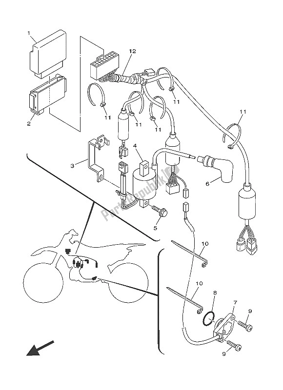 All parts for the Electrical 1 of the Yamaha YZ 250 2016