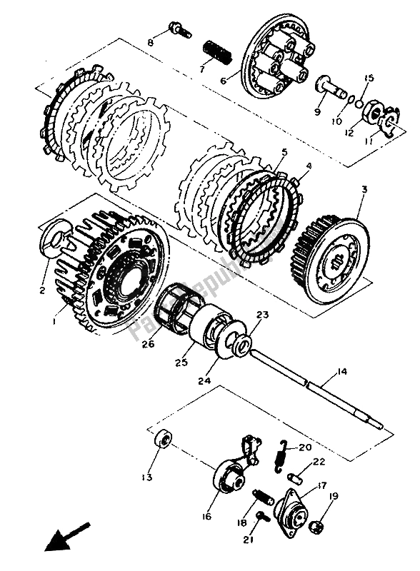 All parts for the Clutch of the Yamaha FZR 600 Genesis 1992