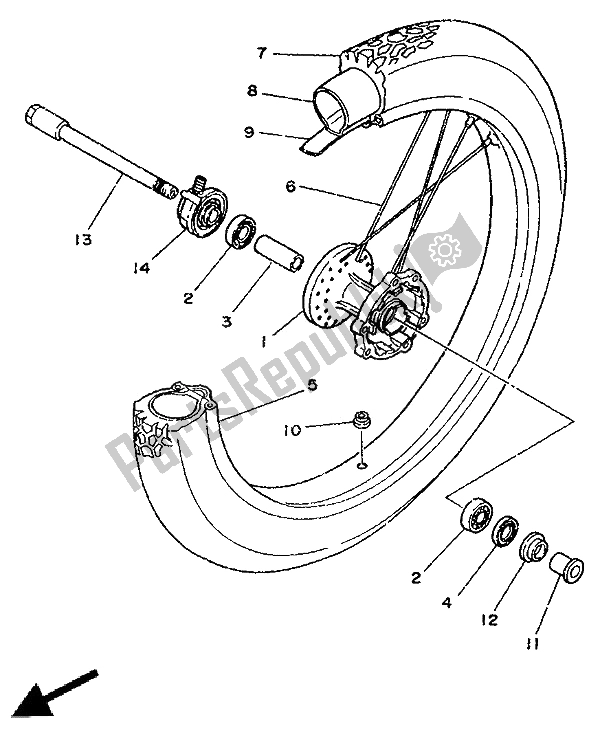 All parts for the Front Wheel of the Yamaha DT 125E 1991