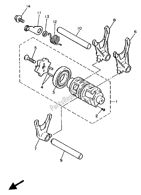 All parts for the Shift Cam & Fork of the Yamaha XT 600K 1993