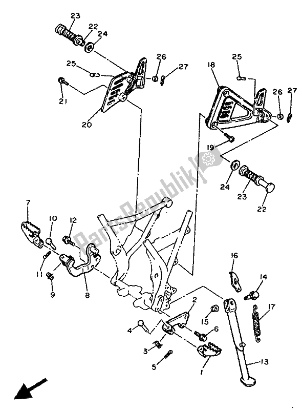 All parts for the Stand & Footrest of the Yamaha XT 600K 1993