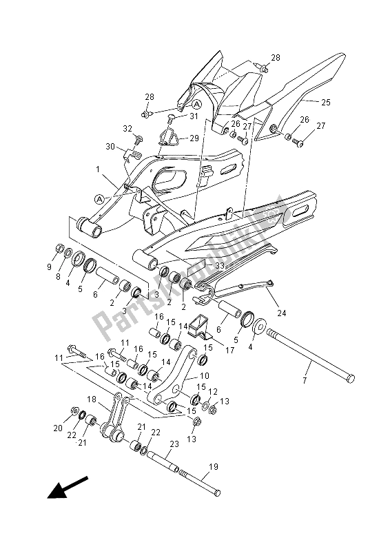 All parts for the Rear Arm of the Yamaha MT-07 700 2015